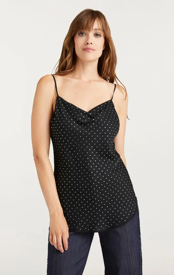 Women Tank Tops and Camisoles Cinq Sept Allover Heatset Marta Cami Black