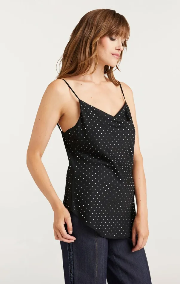 Women Tank Tops and Camisoles Cinq Sept Allover Heatset Marta Cami Black