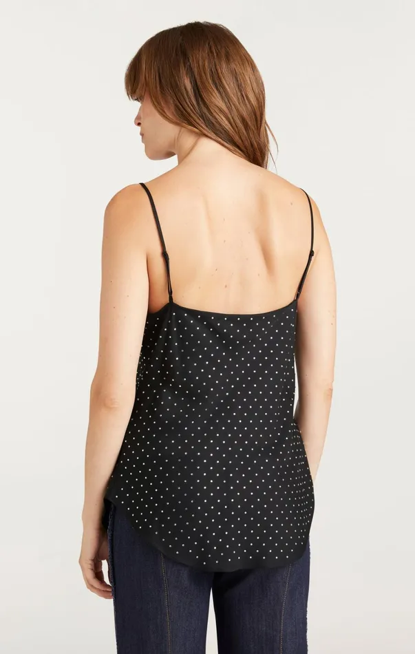 Women Tank Tops and Camisoles Cinq Sept Allover Heatset Marta Cami Black