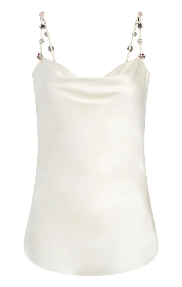 Women Tank Tops and Camisoles Cinq Sept Bohemian Rhinestone Marta Cami Ivory