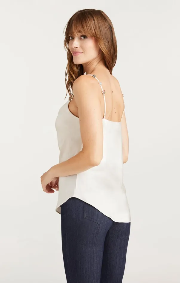 Women Tank Tops and Camisoles Cinq Sept Bohemian Rhinestone Marta Cami Ivory