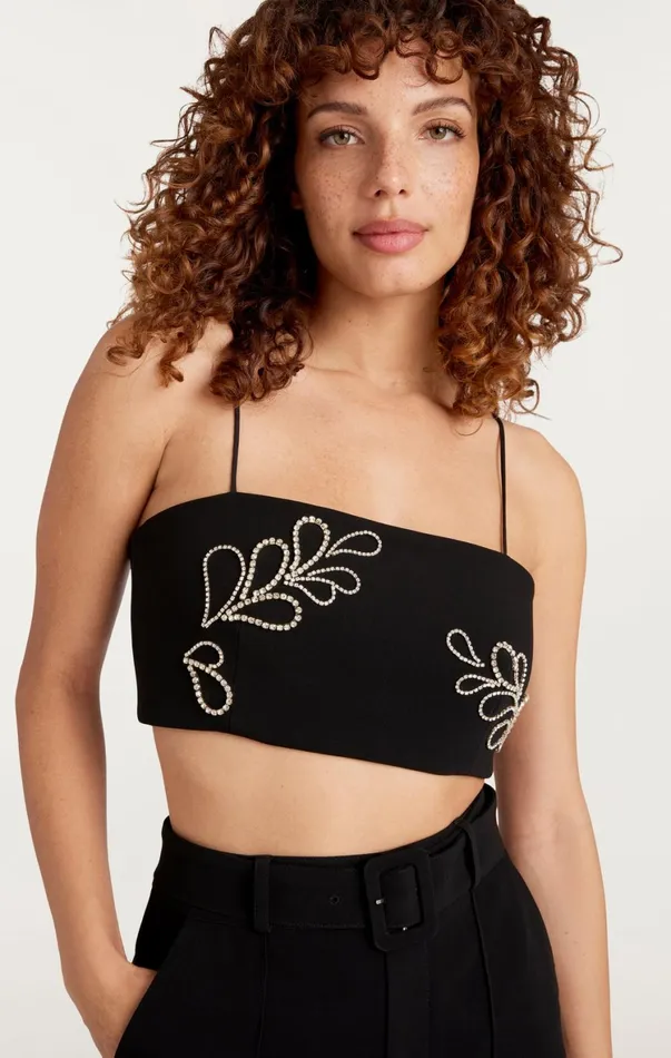 Women Tank Tops and Camisoles Cinq Sept Rhinestone Paisley Nikki Top Black