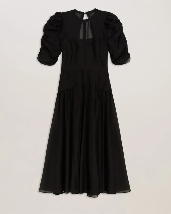 Women TATSU 8211 Puff Sleeve Midi Dress Black Ted Baker Dresses