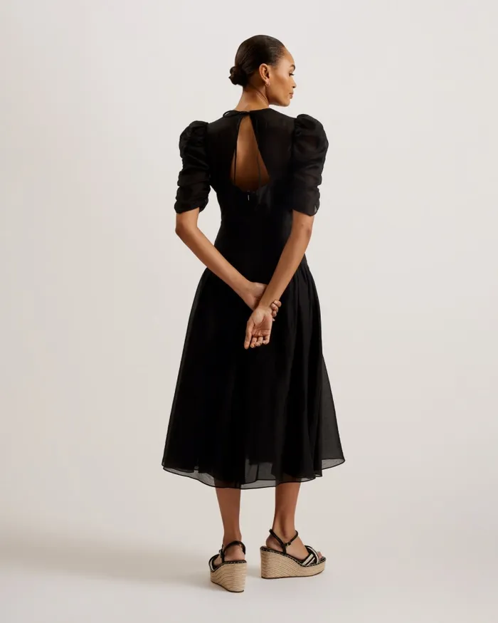 Women TATSU 8211 Puff Sleeve Midi Dress Black Ted Baker Dresses