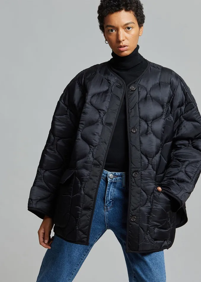 Women Teddy Quilted Jacket 8211 Black The Frankie Shop Outerwear