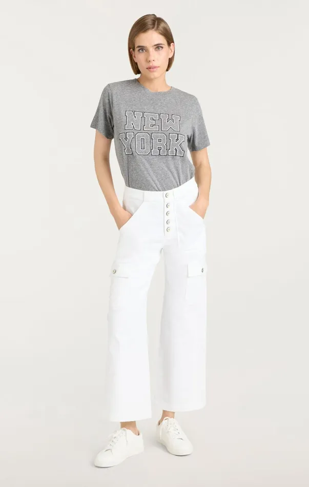 Women Tees and Pullovers Cinq Sept Chainstitch Paris New York Tee Heather Greywhite