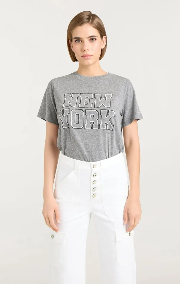 Women Tees and Pullovers Cinq Sept Chainstitch Paris New York Tee Heather Greywhite