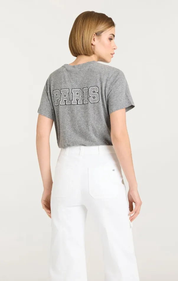 Women Tees and Pullovers Cinq Sept Chainstitch Paris New York Tee Heather Greywhite