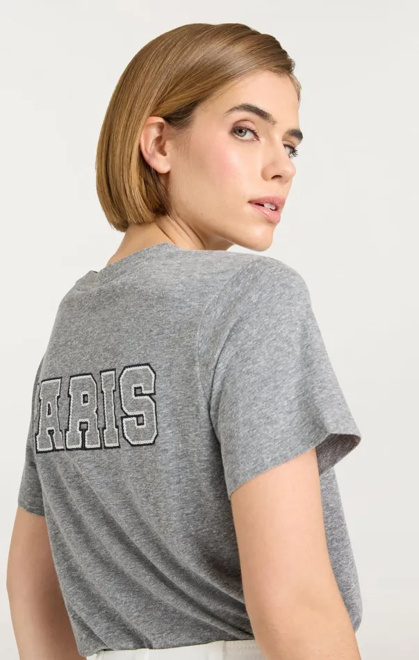 Women Tees and Pullovers Cinq Sept Chainstitch Paris New York Tee Heather Greywhite