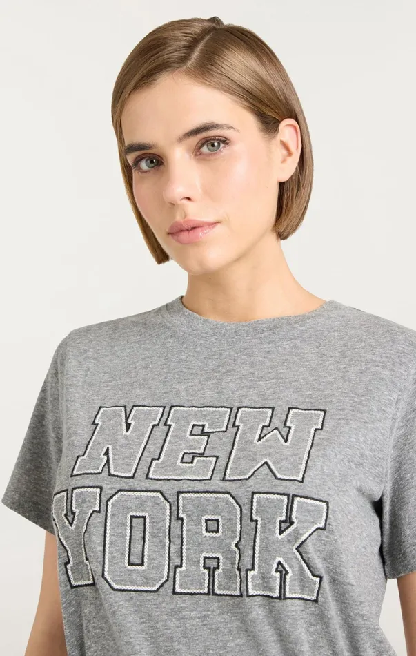 Women Tees and Pullovers Cinq Sept Chainstitch Paris New York Tee Heather Greywhite