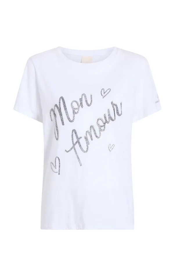 Women Tees and Pullovers Cinq Sept Heatset Mon Amour Tee Whiteblack