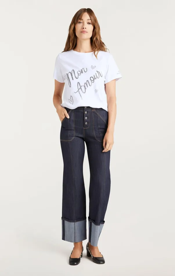 Women Tees and Pullovers Cinq Sept Heatset Mon Amour Tee Whiteblack