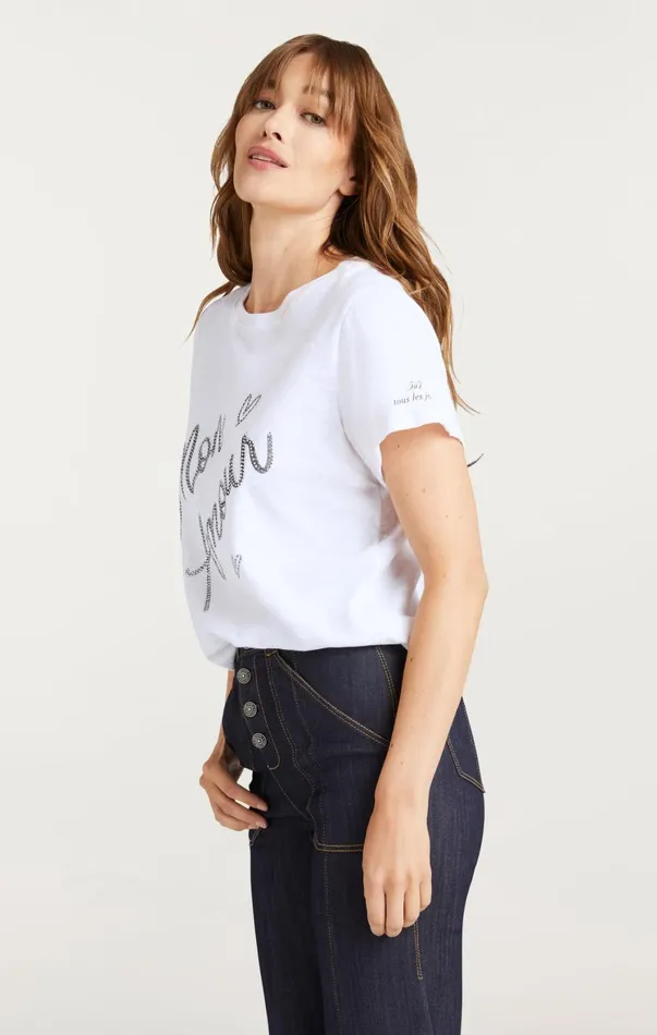 Women Tees and Pullovers Cinq Sept Heatset Mon Amour Tee Whiteblack