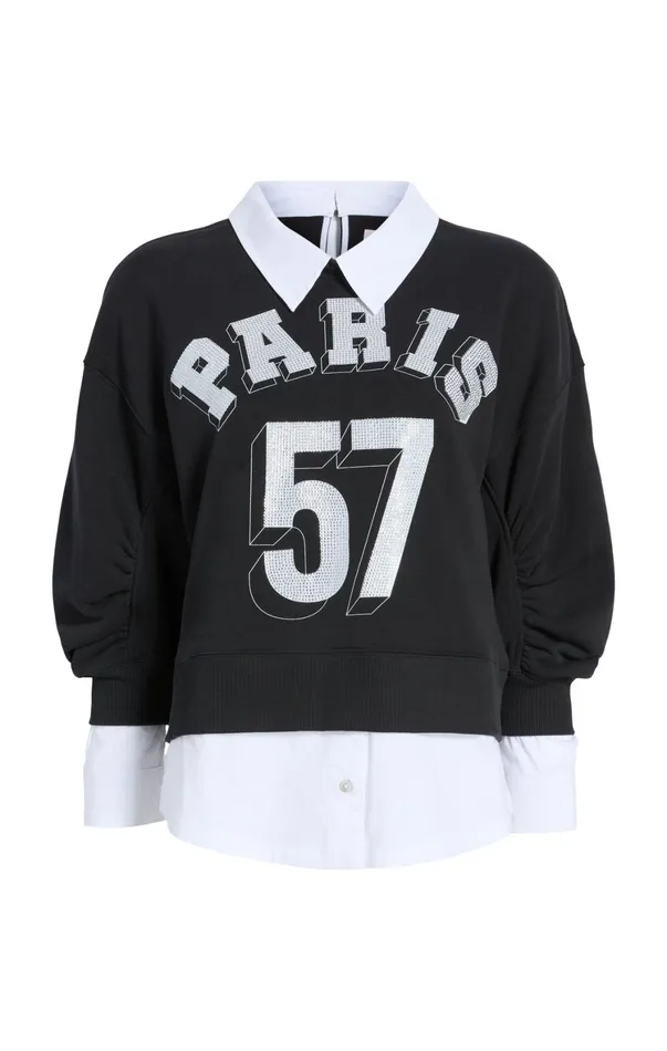 Women Tees and Pullovers Cinq Sept Heatset Paris 57 Justina Pullover Blackwhite