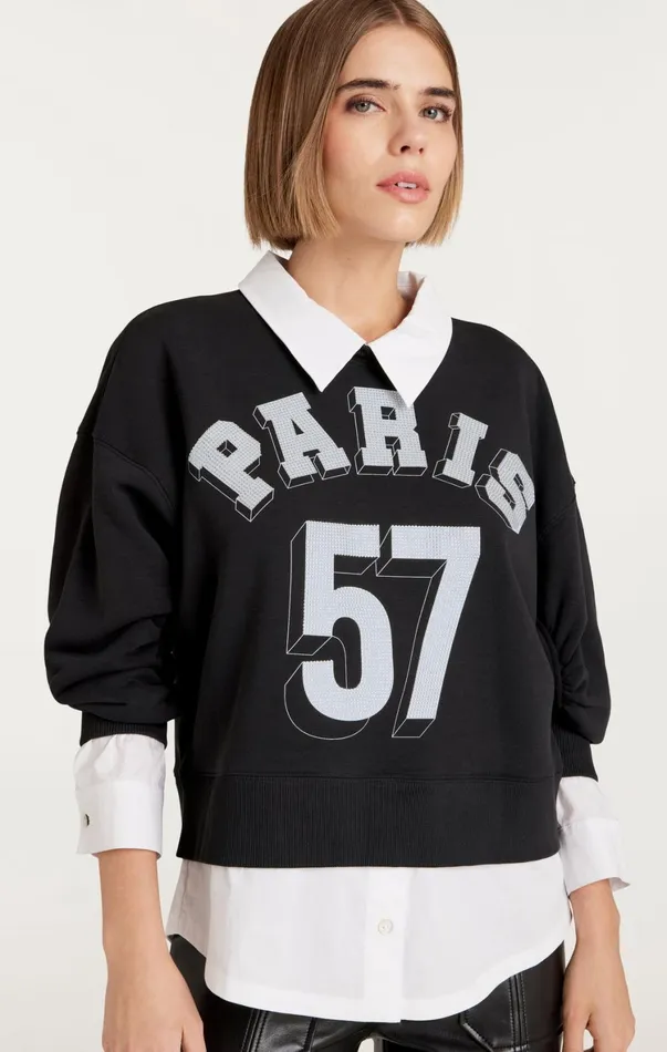Women Tees and Pullovers Cinq Sept Heatset Paris 57 Justina Pullover Blackwhite