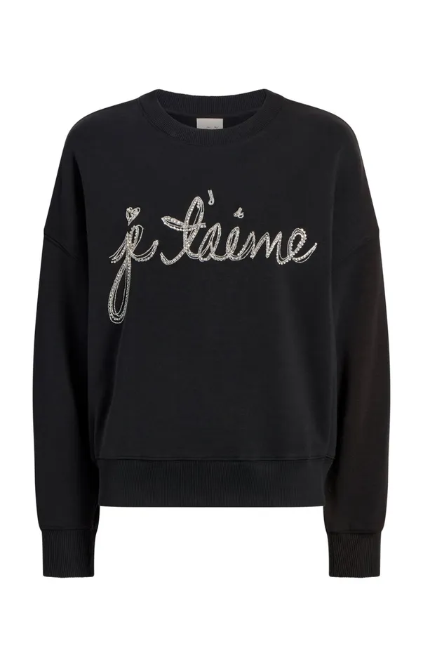 Women Tees and Pullovers Cinq Sept Je T039aime Chain Brandy Pullover Black