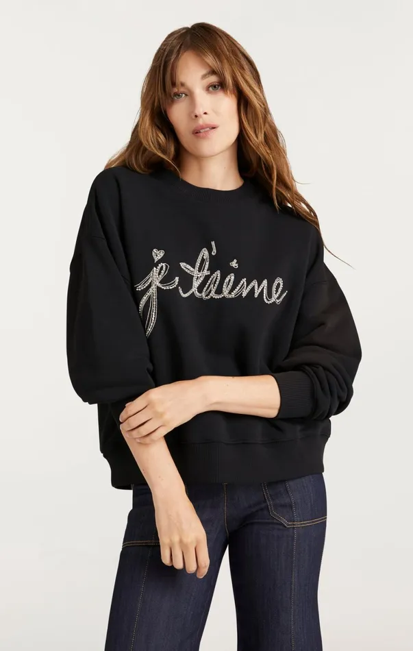 Women Tees and Pullovers Cinq Sept Je T039aime Chain Brandy Pullover Black