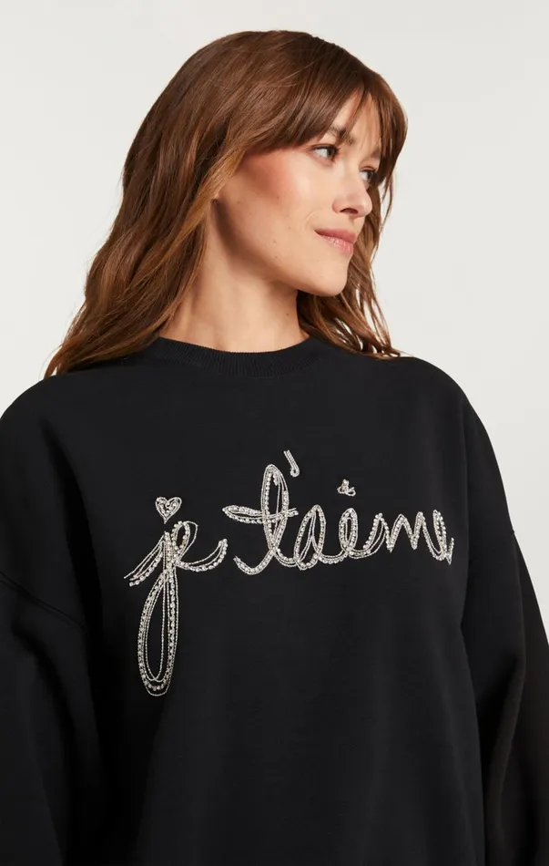 Women Tees and Pullovers Cinq Sept Je T039aime Chain Brandy Pullover Black