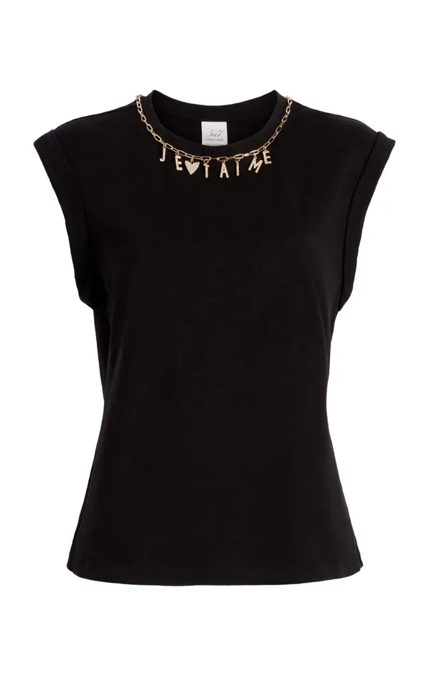 Women Tees and Pullovers Cinq Sept Je T039aime Necklace Bella Tee Black
