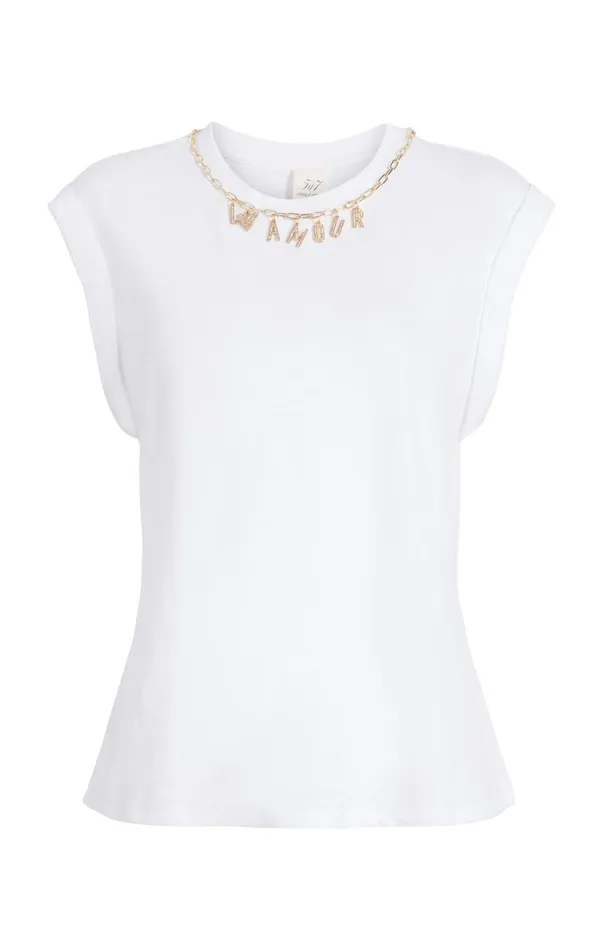Women Tees and Pullovers Cinq Sept L039amour Necklace Bella Tee White