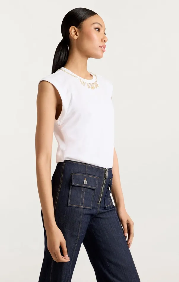 Women Tees and Pullovers Cinq Sept L039amour Necklace Bella Tee White