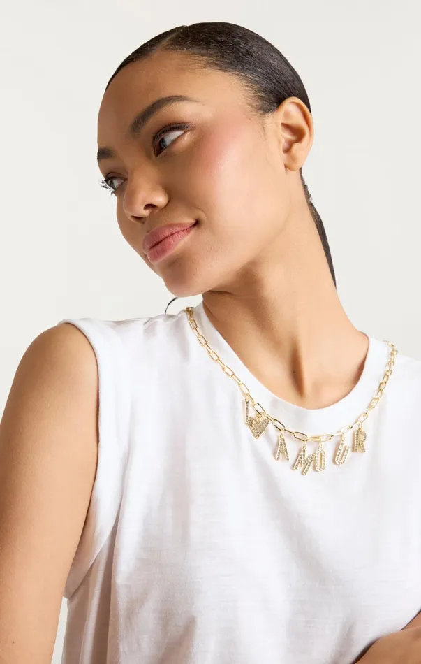 Women Tees and Pullovers Cinq Sept L039amour Necklace Bella Tee White