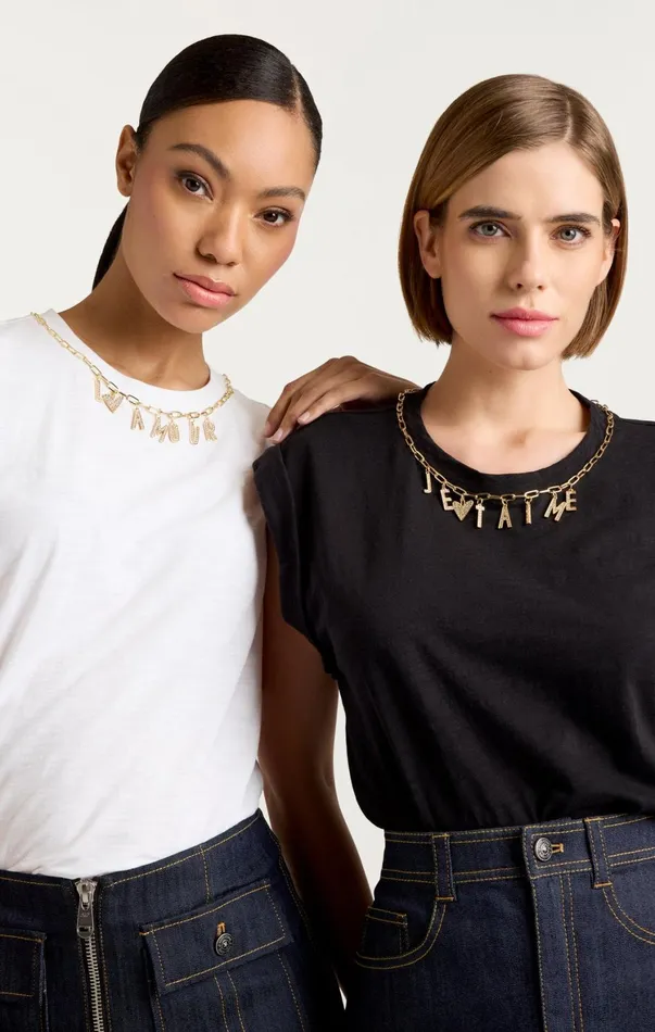 Women Tees and Pullovers Cinq Sept L039amour Necklace Bella Tee White