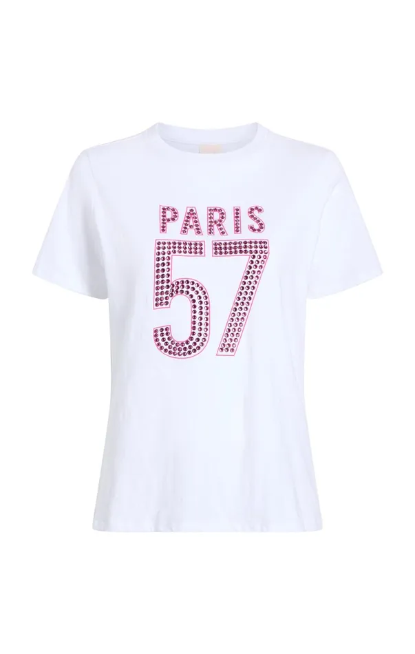 Women Tees and Pullovers Cinq Sept Large Heat Set Paris 57 Tee Whitehot Magenta