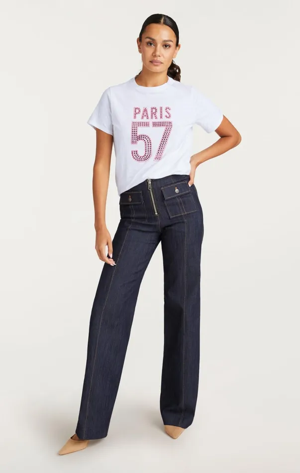Women Tees and Pullovers Cinq Sept Large Heat Set Paris 57 Tee Whitehot Magenta