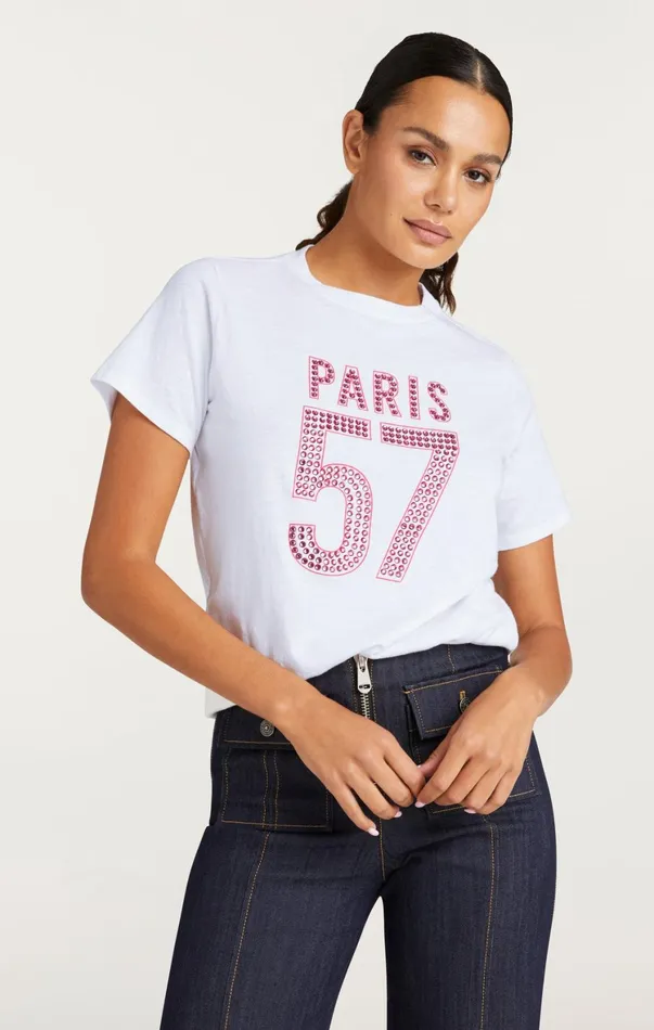 Women Tees and Pullovers Cinq Sept Large Heat Set Paris 57 Tee Whitehot Magenta