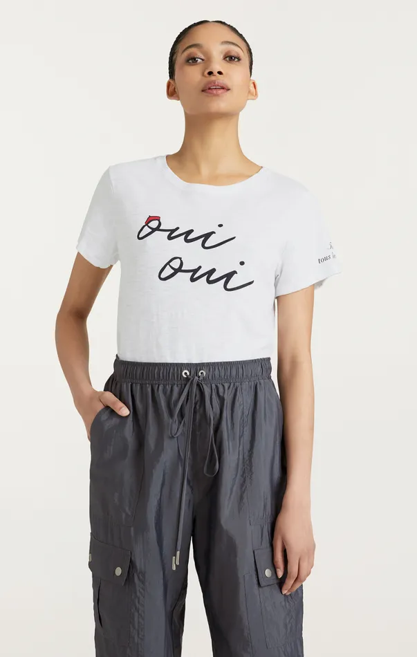 Women Tees and Pullovers Cinq Sept Shrunken Oui Oui Tee Whiteblack