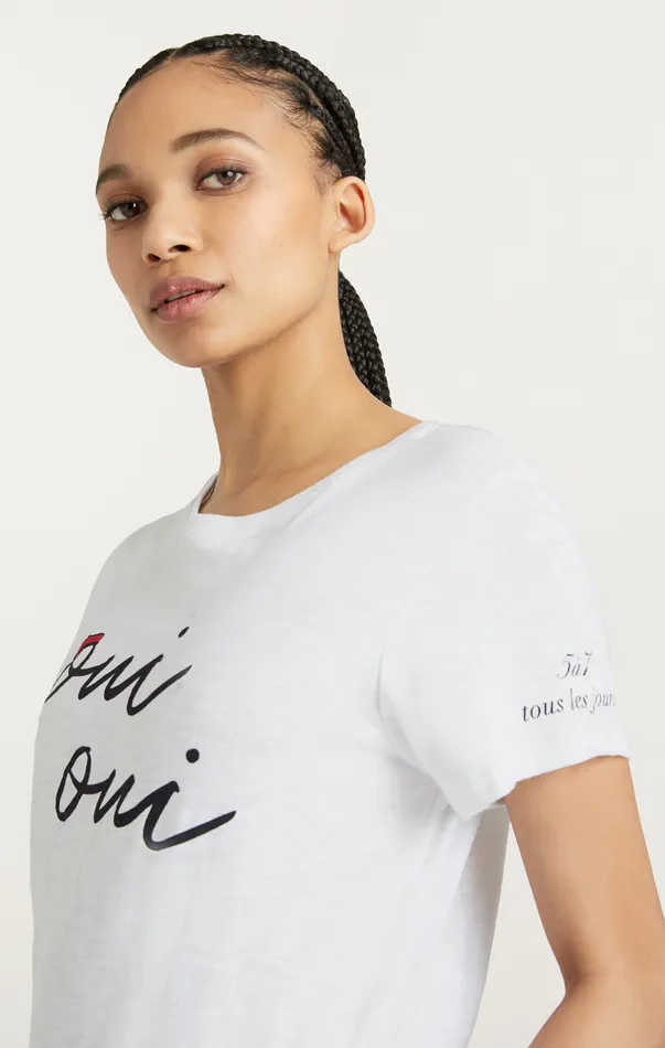Women Tees and Pullovers Cinq Sept Shrunken Oui Oui Tee Whiteblack