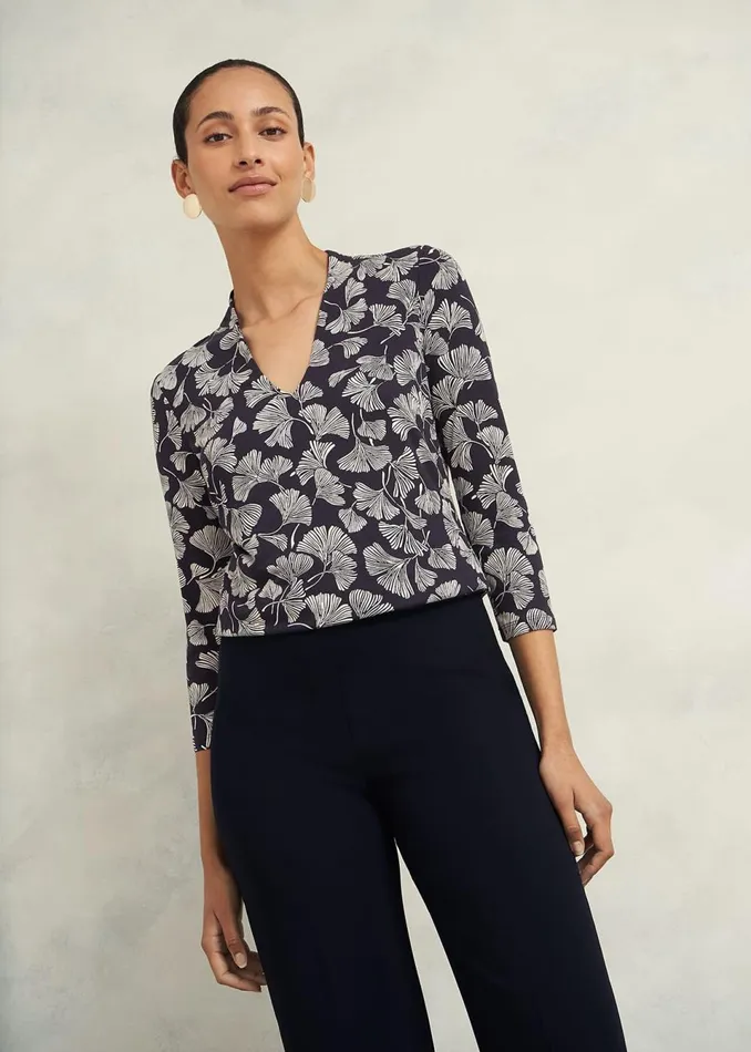 Women Tops Hobbs Aimee Printed Top Navy Ivory