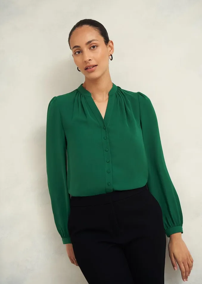 Women Tops Hobbs Peony Blouse Green