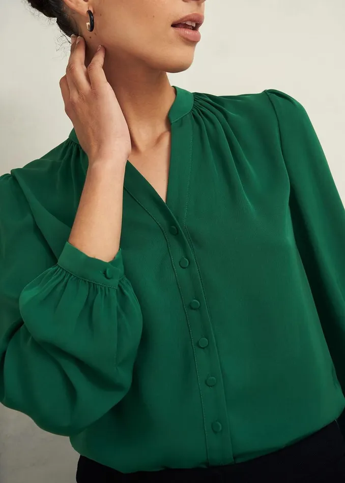 Women Tops Hobbs Peony Blouse Green