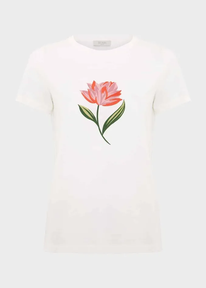 Women Tops Hobbs Pixie Cotton Embroidered TShirt Ivory Pink