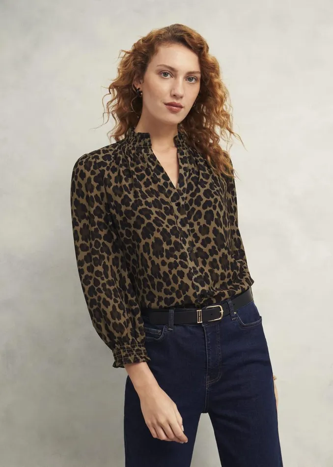 Women Tops Hobbs Tatiana Blouse Camel Multi