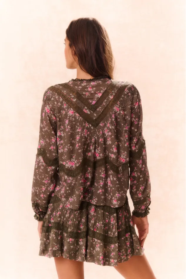 Women Tops LoveShackFancy Ravelle Floral Button Down Top Bancha Green