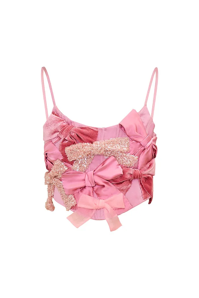 Women Tops LoveShackFancy Woodley Bow Bustier Top Pink Multi