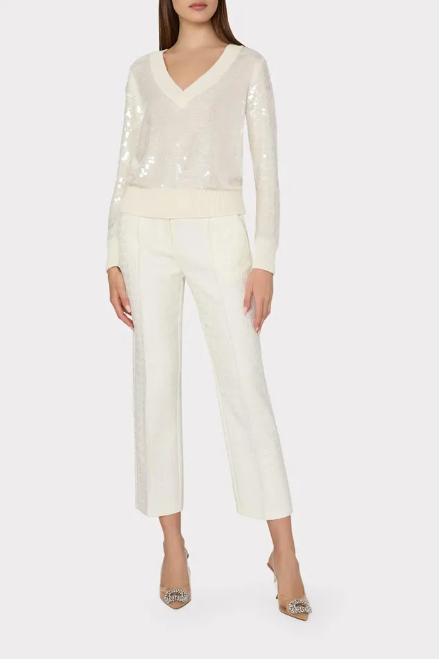 Women Tops Milly Ilaria Sequin VNeck Sweater Ecru Women Tops Milly Ilaria Sequin VNeck Sweater Ecru