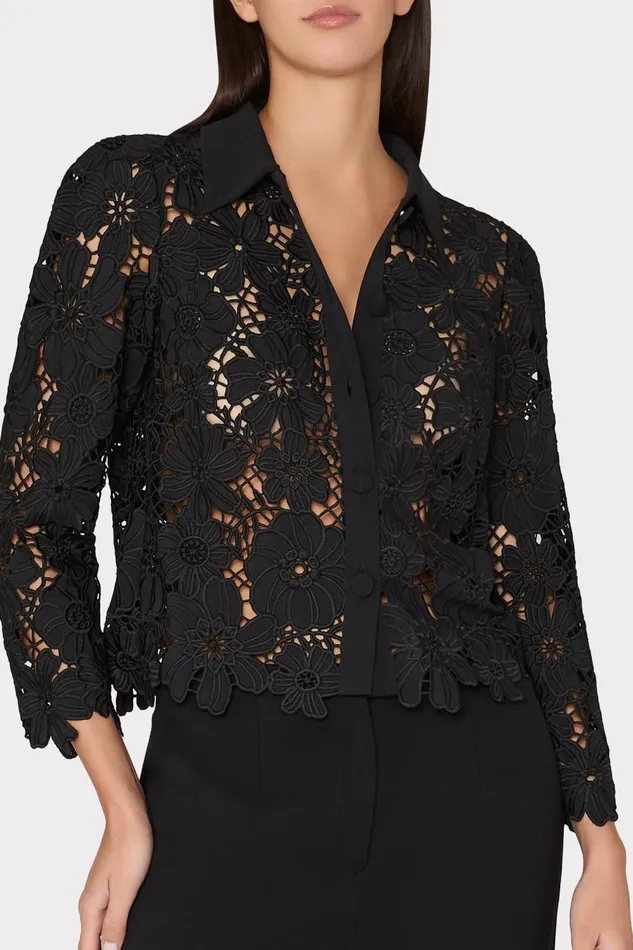 Women Tops Milly June Roja Lace Top Black Women Tops Milly June Roja Lace Top Black