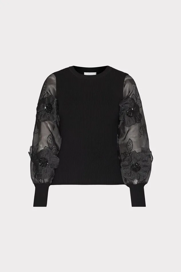 Women Tops Milly Koda Combo Sleeve Knit Top Black