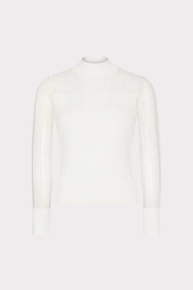 Women Tops Milly Krissy Sheer Knit Mockneck Top Ecru