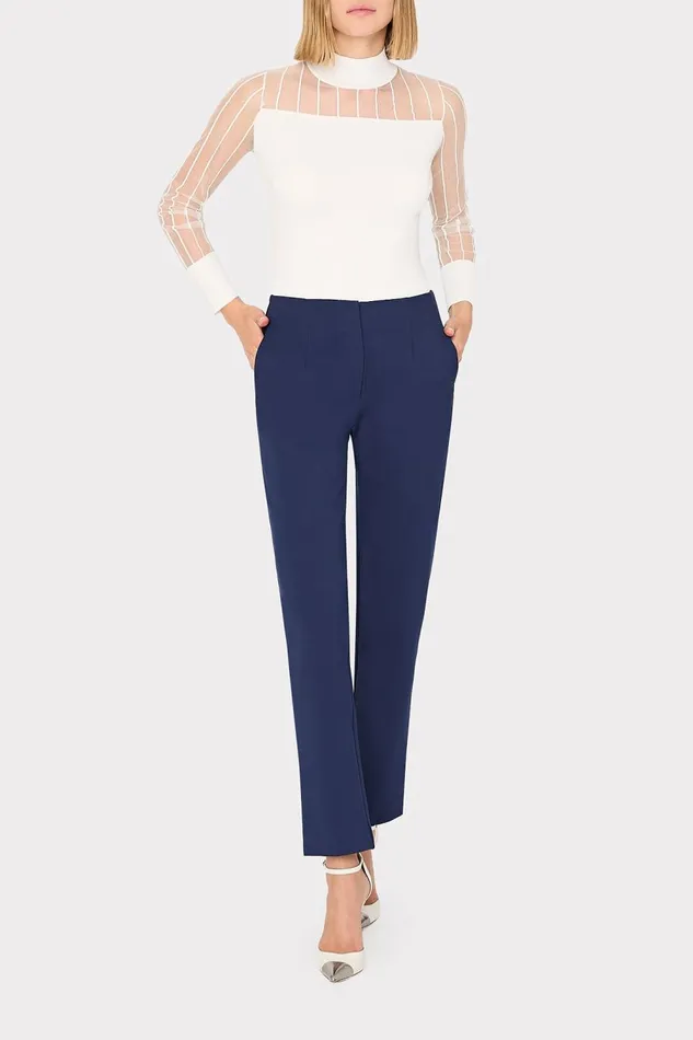 Women Tops Milly Krissy Sheer Knit Mockneck Top Ecru