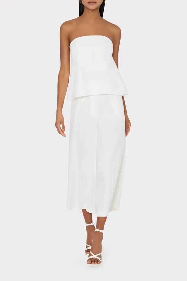 Women Tops Milly Solid Linen Strapless Top White