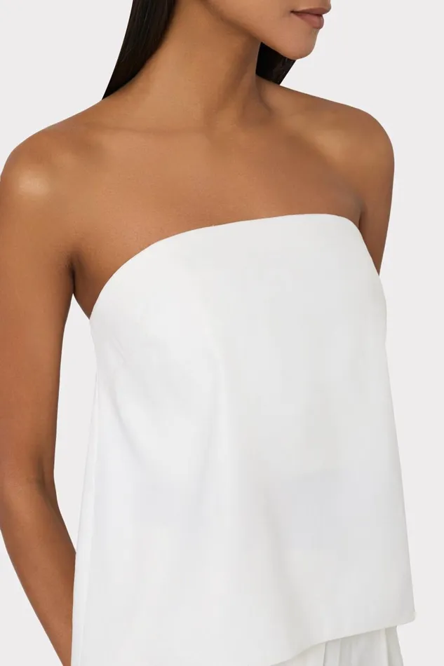 Women Tops Milly Solid Linen Strapless Top White