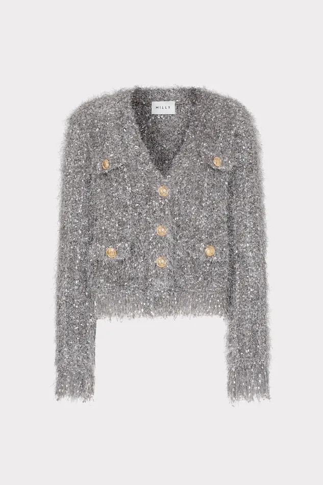 Women Tops Milly Textured Fringe Cardigan Silver