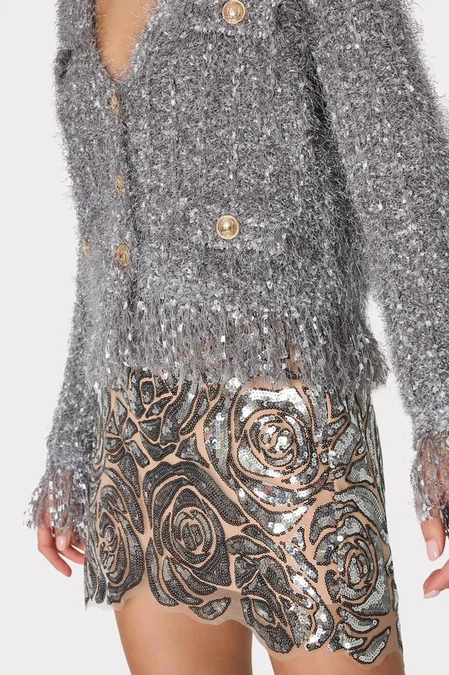 Women Tops Milly Textured Fringe Cardigan Silver