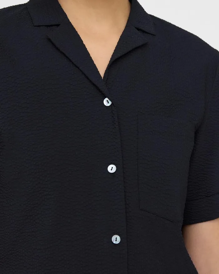 Women Tops Theory Camp Shirt In Seersucker Nocturne Navy