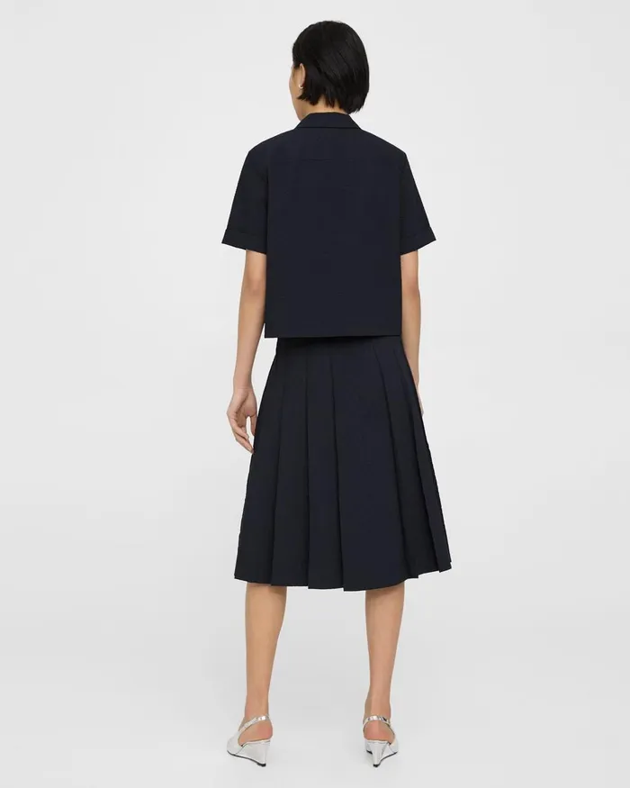 Women Tops Theory Camp Shirt In Seersucker Nocturne Navy